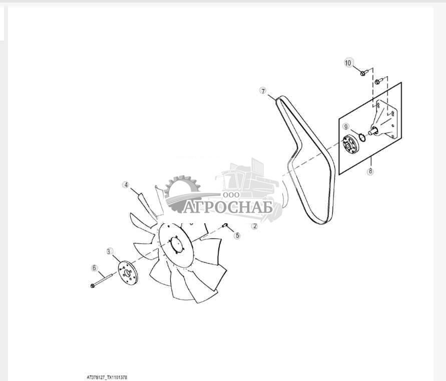 Комплект вентилятора без кондиционера воздуха (Engine 4045HT054, 4045HT072, 4045HT086, 4045HT087, 4045TT096-) 